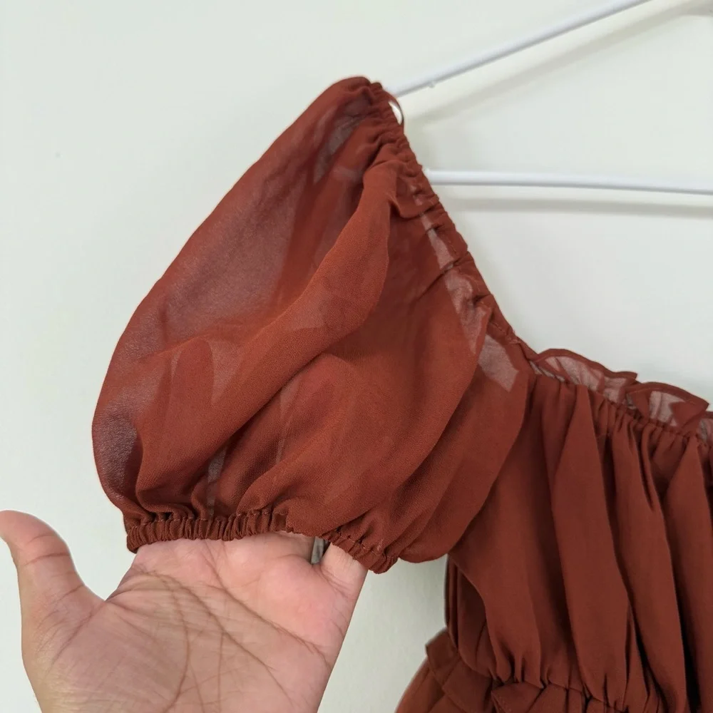 ASTR The Label Puff Sleeve Nutmeg Rust Puff Sleeve Blouse Top Size S